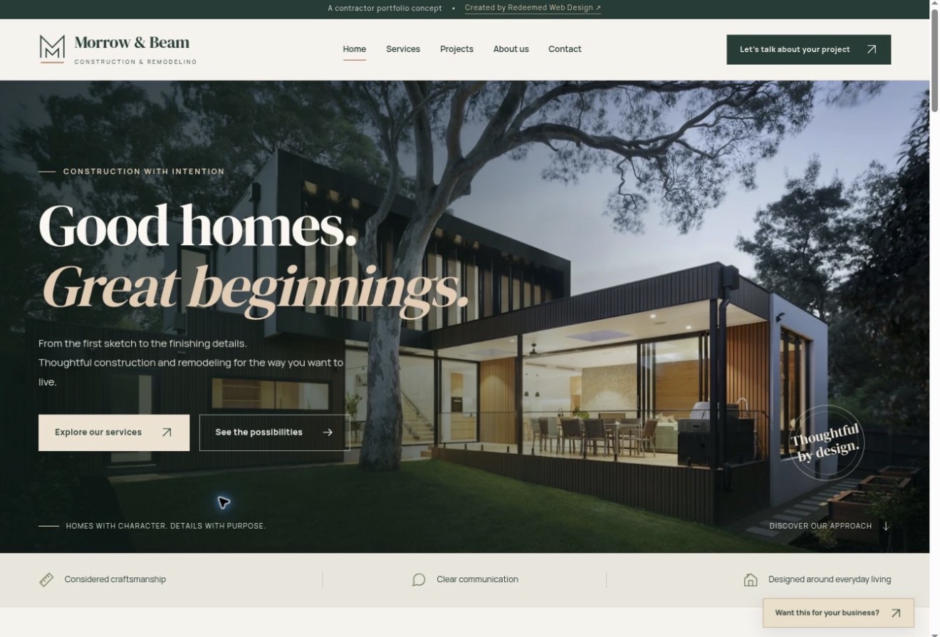 Morrow and Beam construction website concept